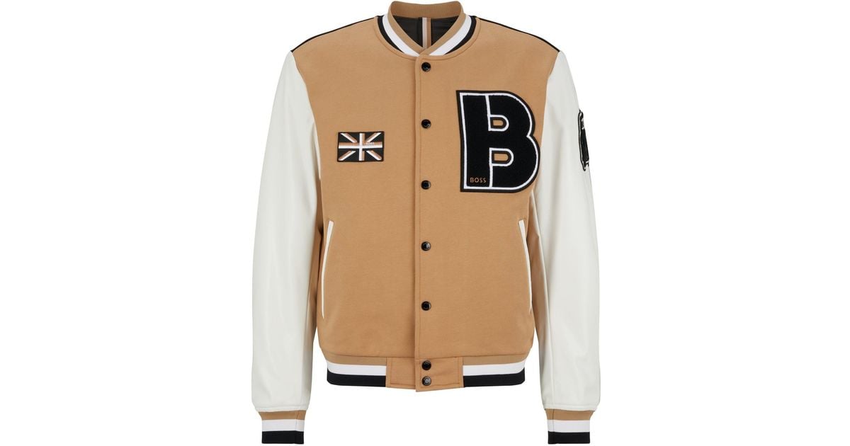BOSS Frenchterry Varsity Jacket With Union Jack in Natural for Men
