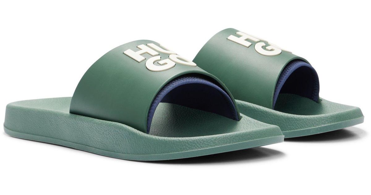 BOSS by HUGO BOSS Italian-made Slides With Stacked Logo in Green for ...