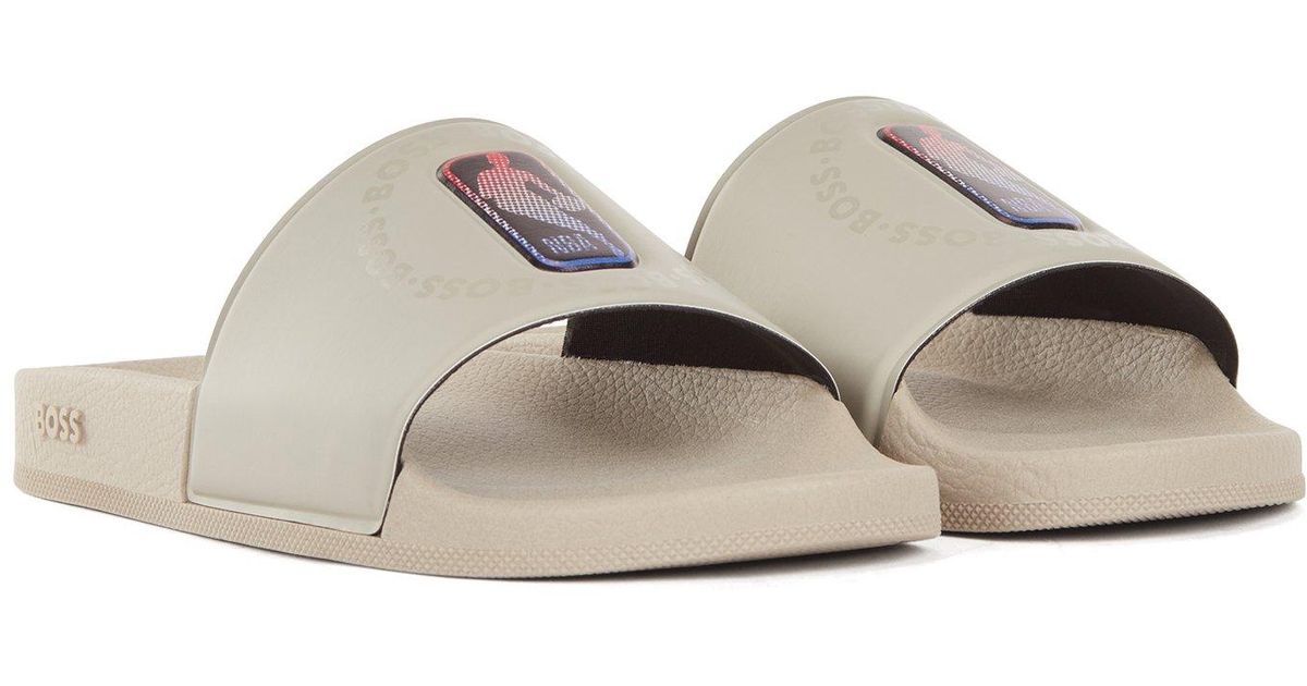 BOSS by HUGO BOSS u0026 Nba Slides With Collaborative Branding in Natural for  Men | Lyst Canada