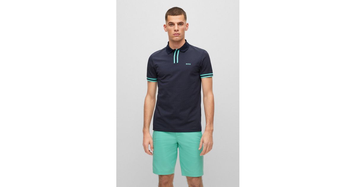 BOSS by HUGO BOSS Stretch-cotton Slim-fit Polo Shirt With Dot Print in Blue  for Men | Lyst