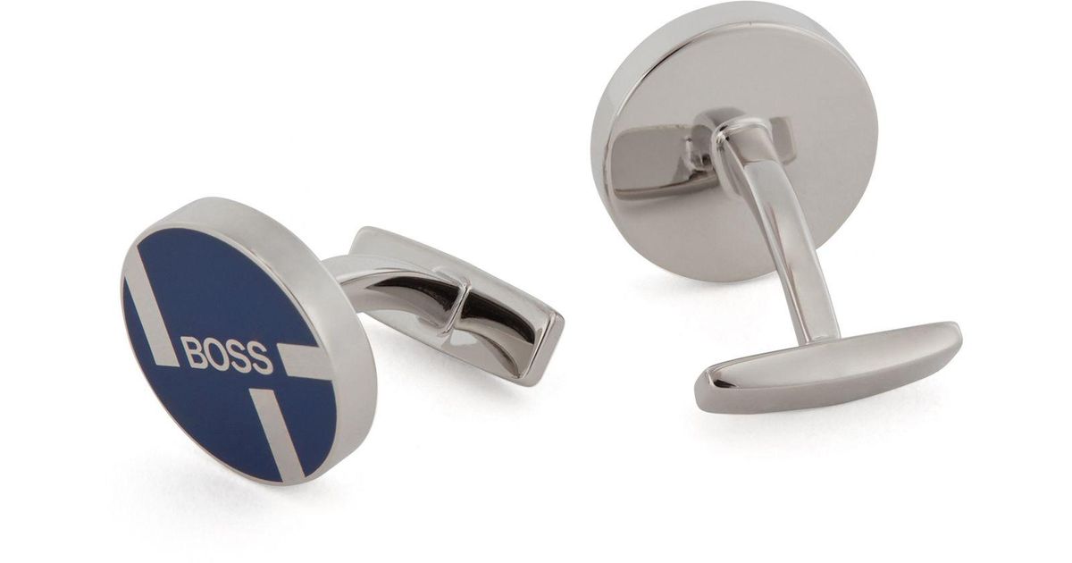 BOSS by Hugo Boss Round Cufflinks With Colored Face And Logo Artwork in