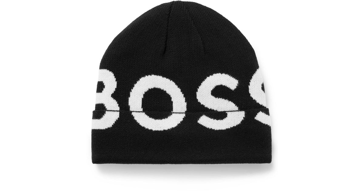 Bonnet en maille de coton pour enfant, avec logo contrastant BOSS by HUGO  BOSS pour homme en coloris Noir | Lyst