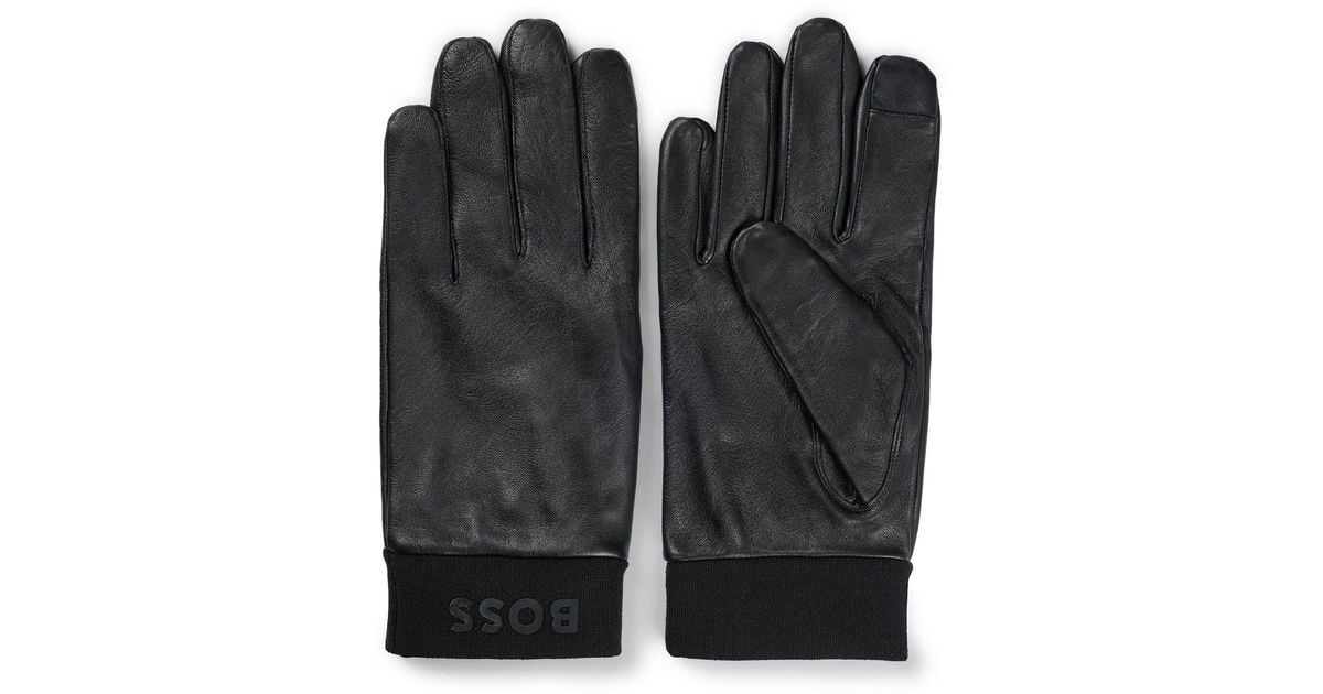 BOSS by HUGO BOSS Leather Gloves With Branding And Touchscreenfriendly