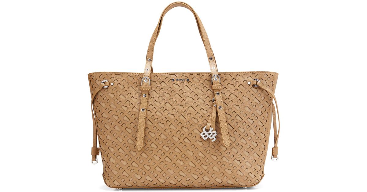BOSS by HUGO BOSS Shopper Bag In Grained Leather With Monogram Pattern ...