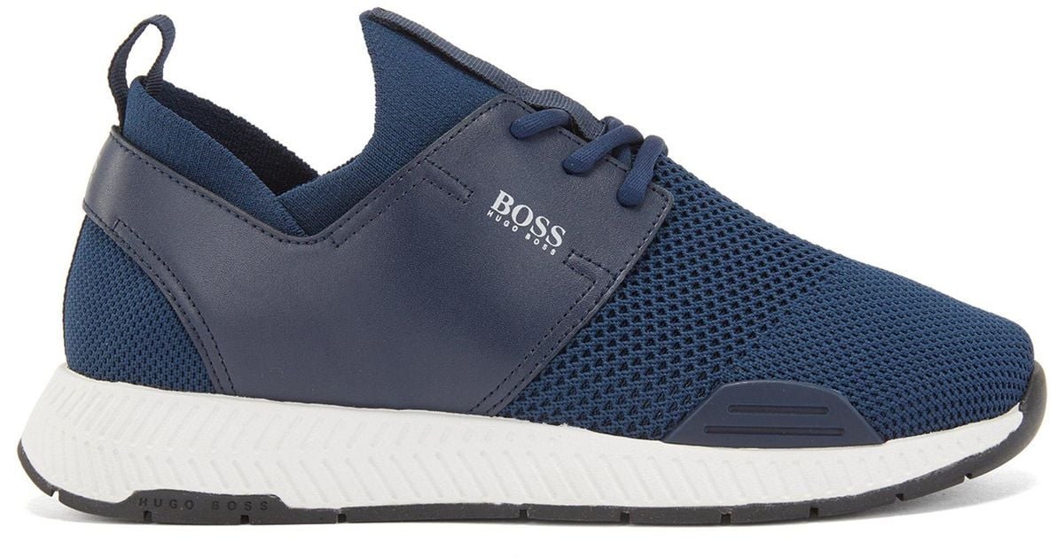 BOSS by HUGO BOSS Unisex Stretchknit Trainers With Leather Panels