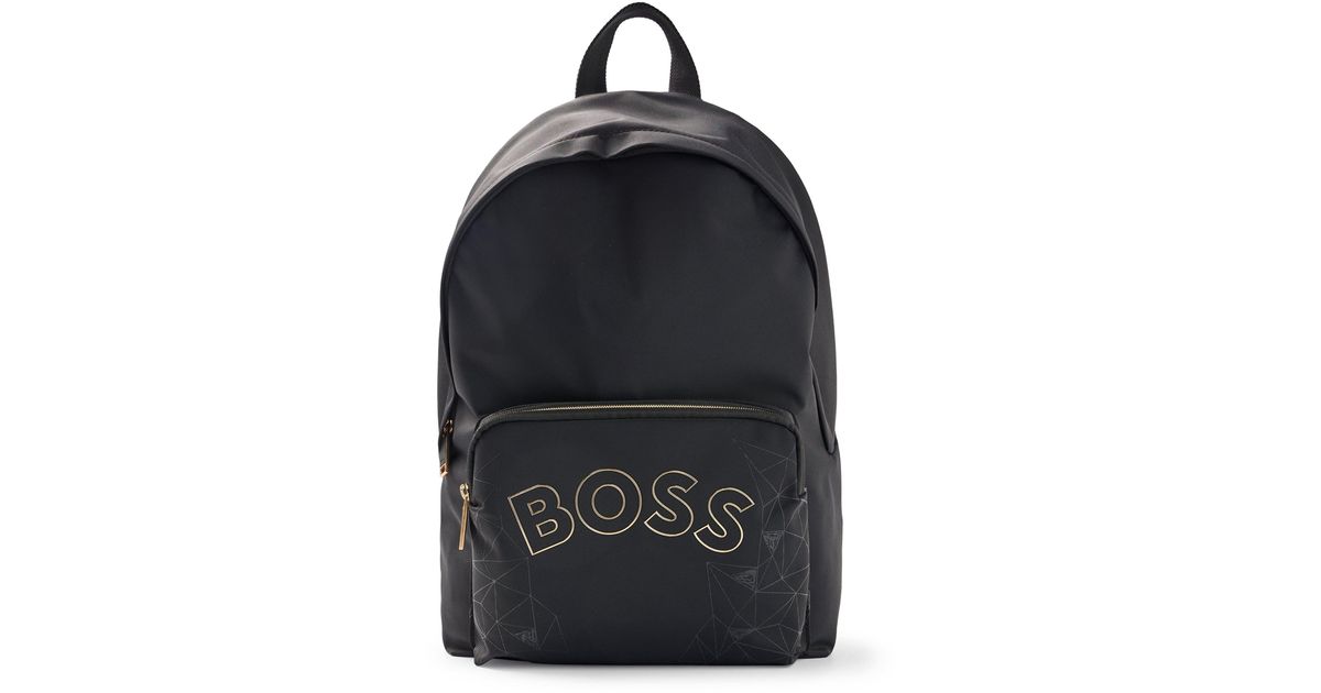 BOSS by HUGO BOSS Synthetik Rucksack mit geschwungenem Logo und GitterArtwork in Schwarz für