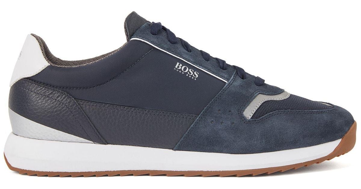 BOSS by Hugo Boss Leather Running Style Sneakers In Mixed Materials in