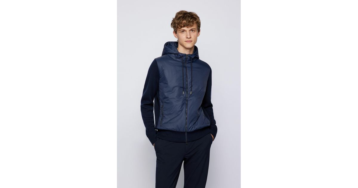 BOSS by HUGO BOSS Hybrid Hooded Jacket In High-twisted Virgin Wool in Dark  Blue (Blue) for Men | Lyst
