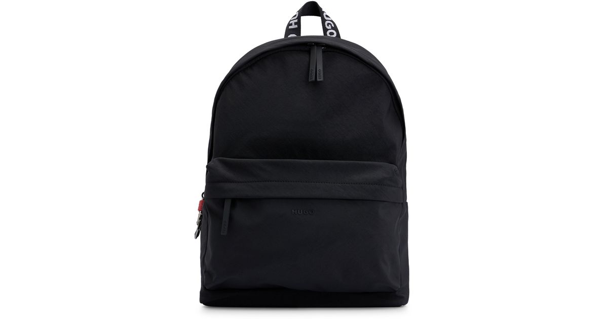 HUGO Wrinkle-effect Nylon Backpack With Logo Straps in Black for