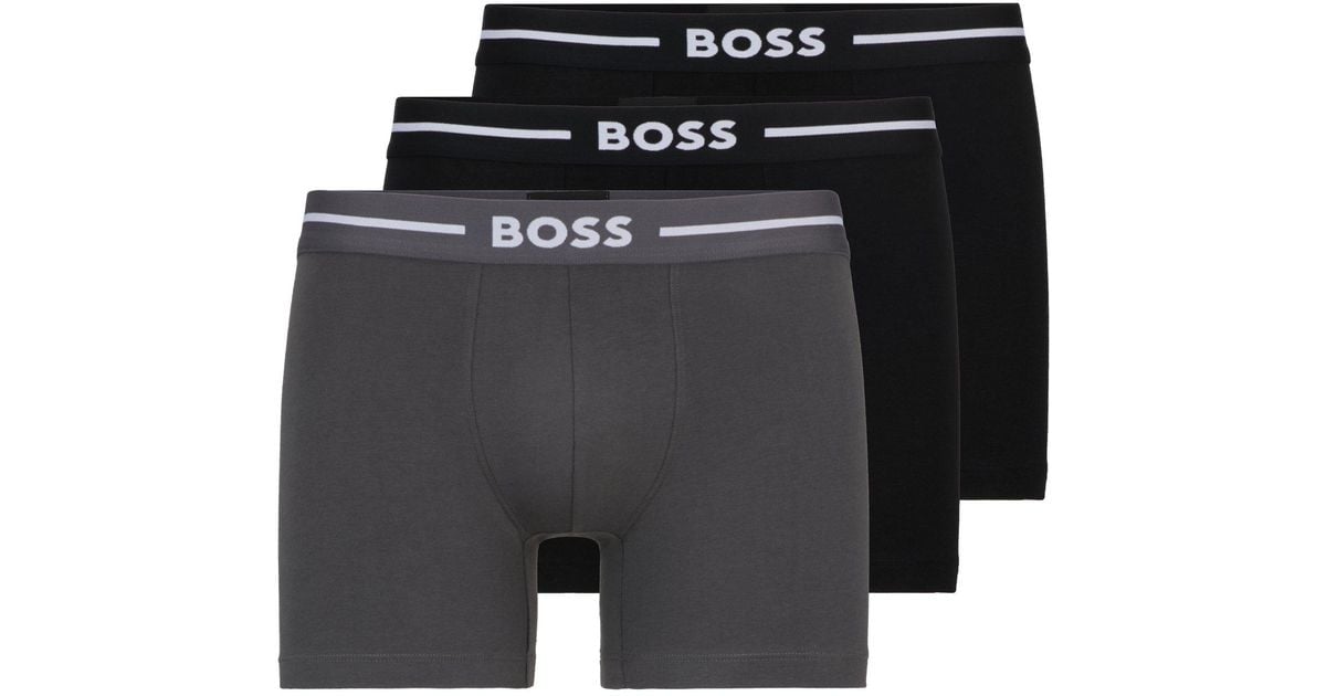 Three-pack of stretch-cotton boxer briefs with logos