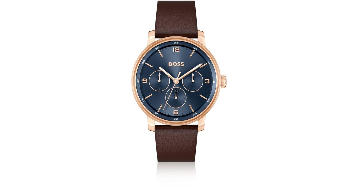 Hugo boss watch blue 2024 face leather strap