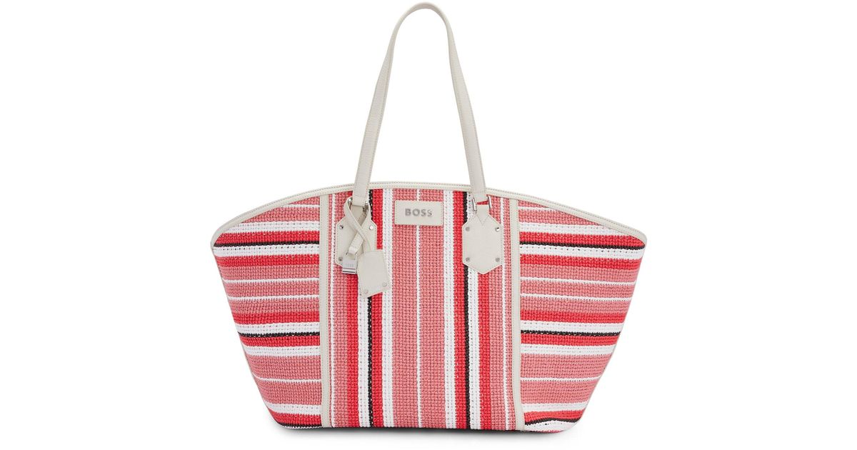 BOSS Leather-trimmed Tote Bag In Multi-coloured Raffia in Pink | Lyst ...