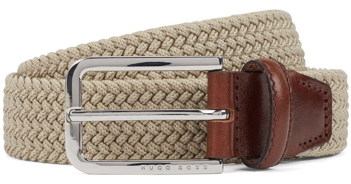 BOSS by Hugo Boss Leather Woven Belt With Polished Metal Hardware in ...