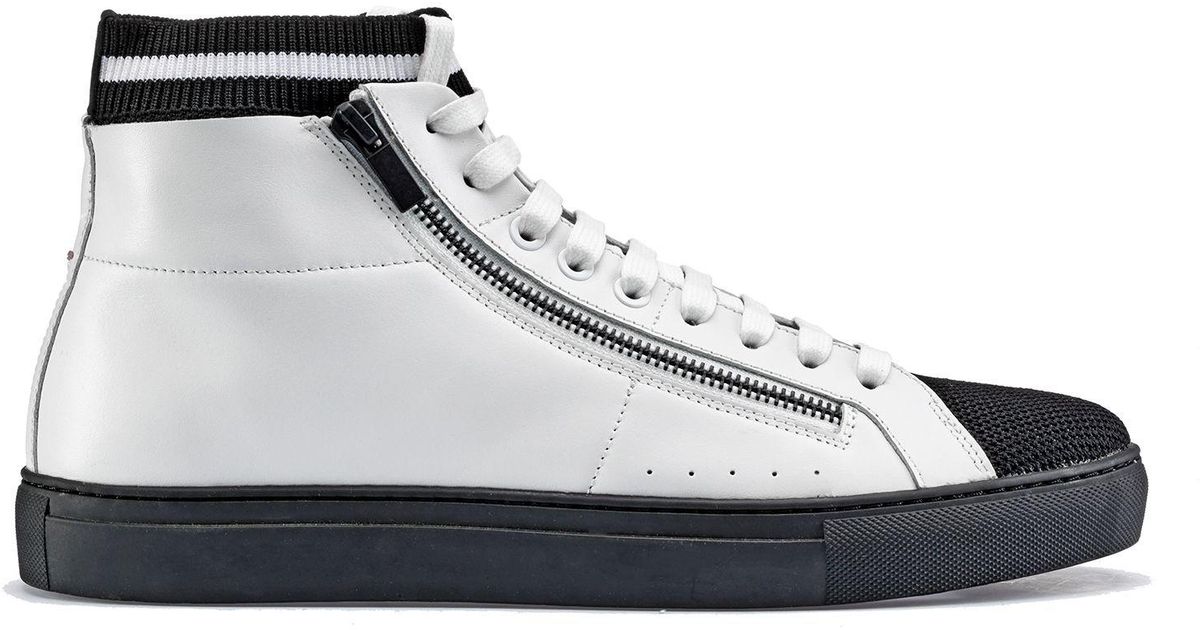HUGO High-top Sneakers In Nappa Leather With Knitted Sock in White for ...