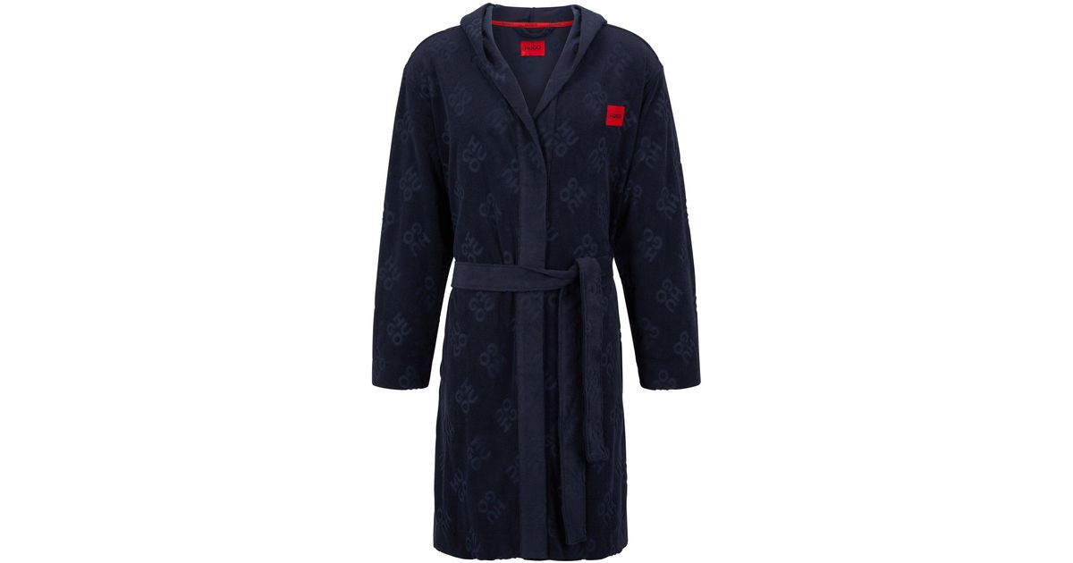 BOSS by HUGO BOSS Cottonblend Hooded Dressing Gown With Stacked Logos