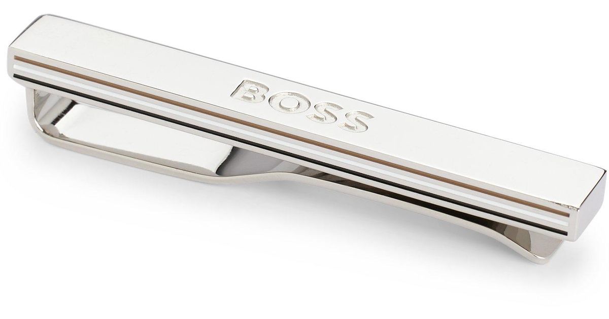 BOSS by HUGO BOSS Logoemed Brass Tie Clip With Signaturestripe Details in Metallic for Men