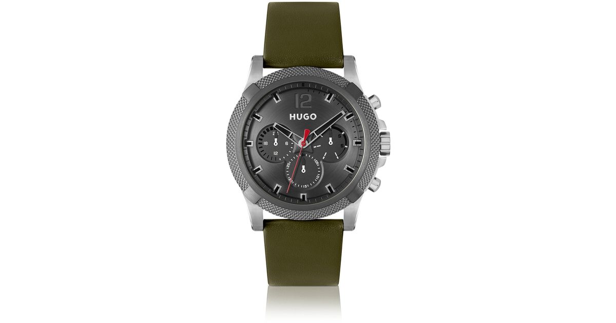 BOSS by HUGO BOSS Multi-eye Watch Olive Leather Strap Men's Watches in for Men |