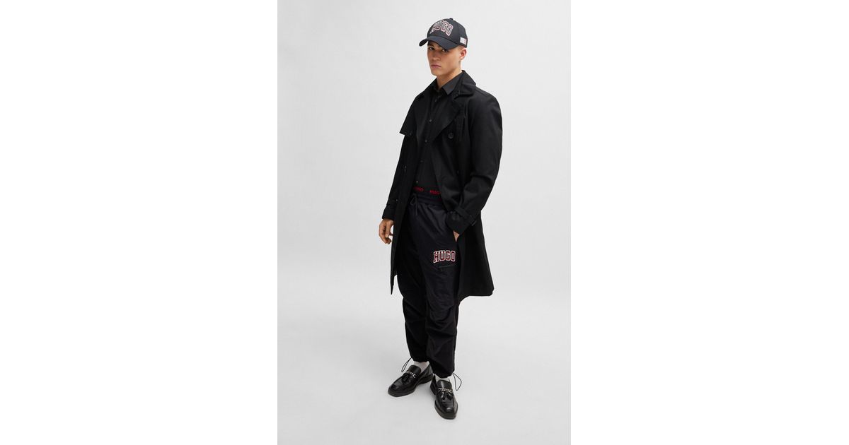 HUGO Water-repellent Trench Coat With Buckled Belt in Black for Men | Lyst