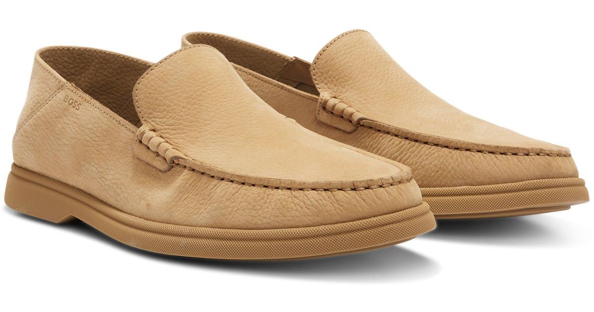 BOSS by HUGO BOSS Nubuck Moccasins With Embossed Logo And Apron Toe in ...