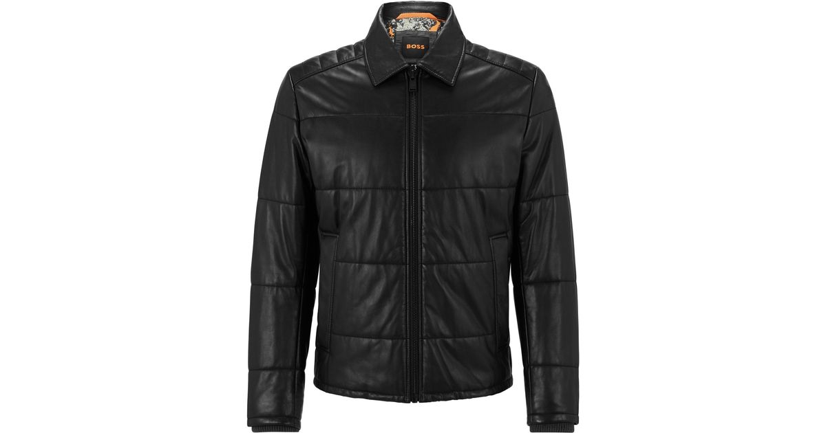 BOSS by HUGO BOSS Quilted Padded Leather Jacket With Camouflageprint