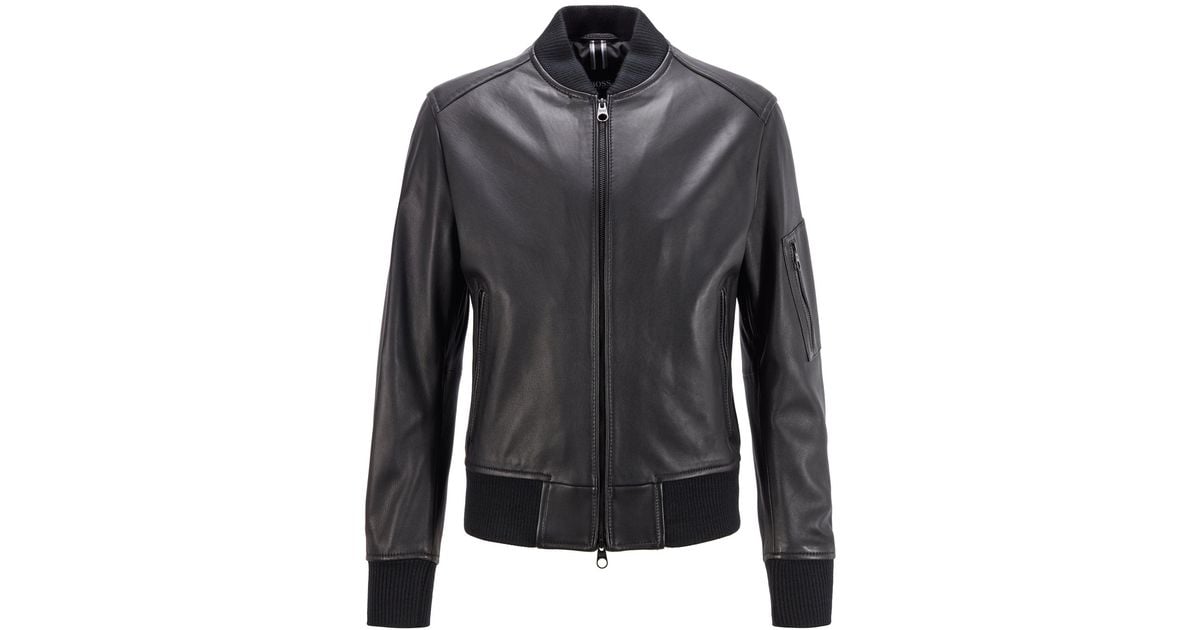 BOSS by HUGO BOSS Bomber-style Jacket In Nappa Leather With Two-way Zip ...
