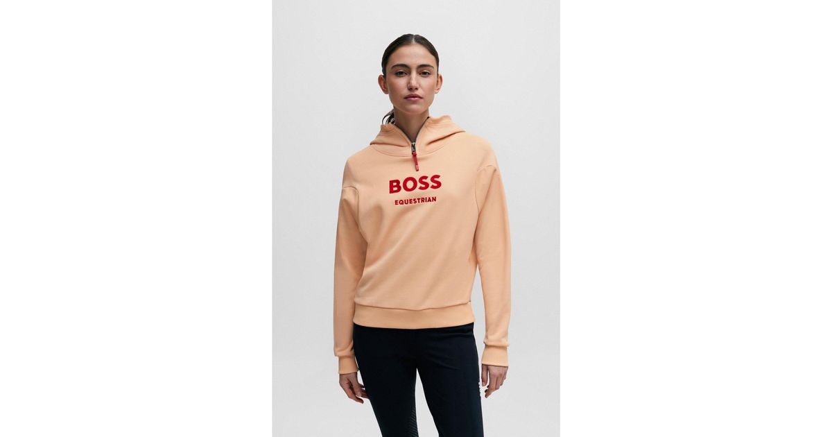 Boss Black Equestrian Zip Up Hoodie With Silicone Logo Patch