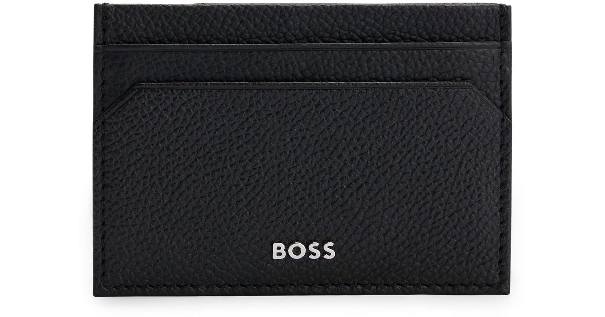 BOSS by HUGO BOSS Brass Money Clip With Card Holder In Grained Leather