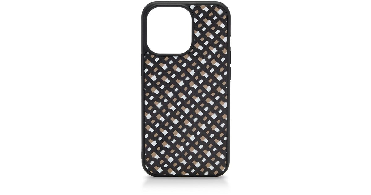 BOSS - Leather-covered iPhone 13 Pro case with signature-stripe logo