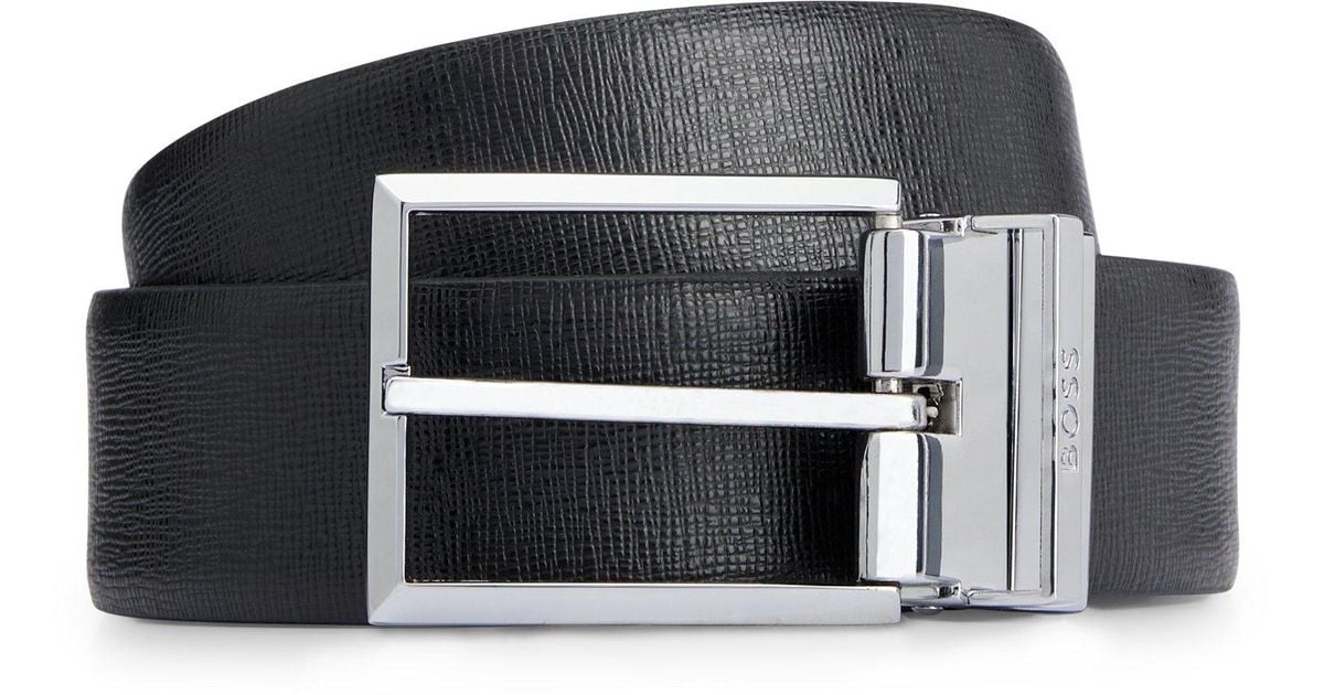 BOSS - Reversible Italian-leather belt with pin and plaque buckles