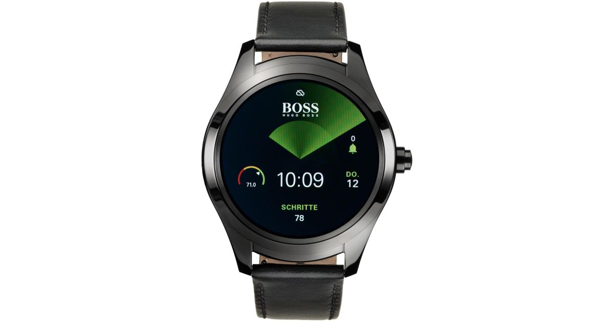 BOSS by Hugo Boss Leather Touch Smartwatch In Black Ion-plated Steel for Men - Lyst