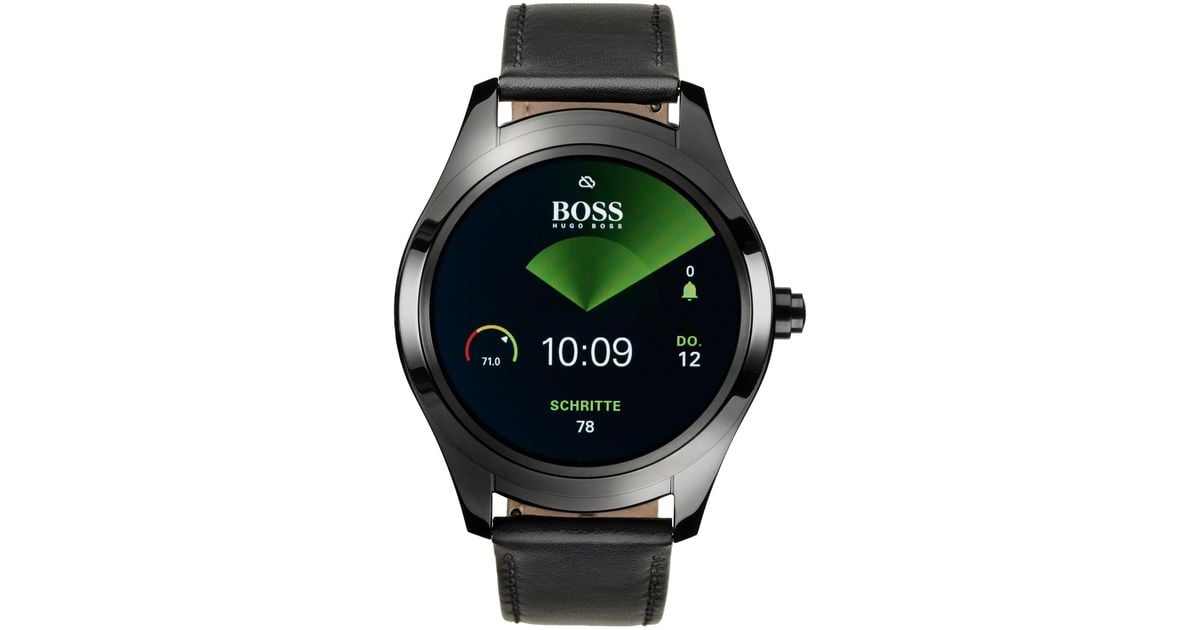 BOSS by HUGO BOSS Leather Touch Smartwatch Black Ion-plated Steel for Men - Lyst