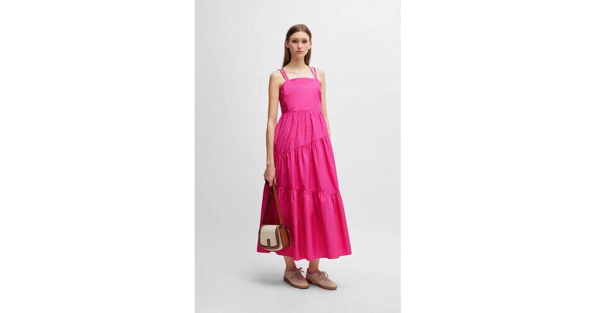 BOSS by HUGO BOSS Maxi Dress In Cotton Poplin With Crossover