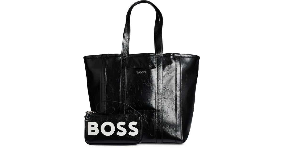 Boss By Hugo Boss Shopper Bag In Wrinkled Faux Leather With Detachable Minibag In Black Lyst Uk 4349