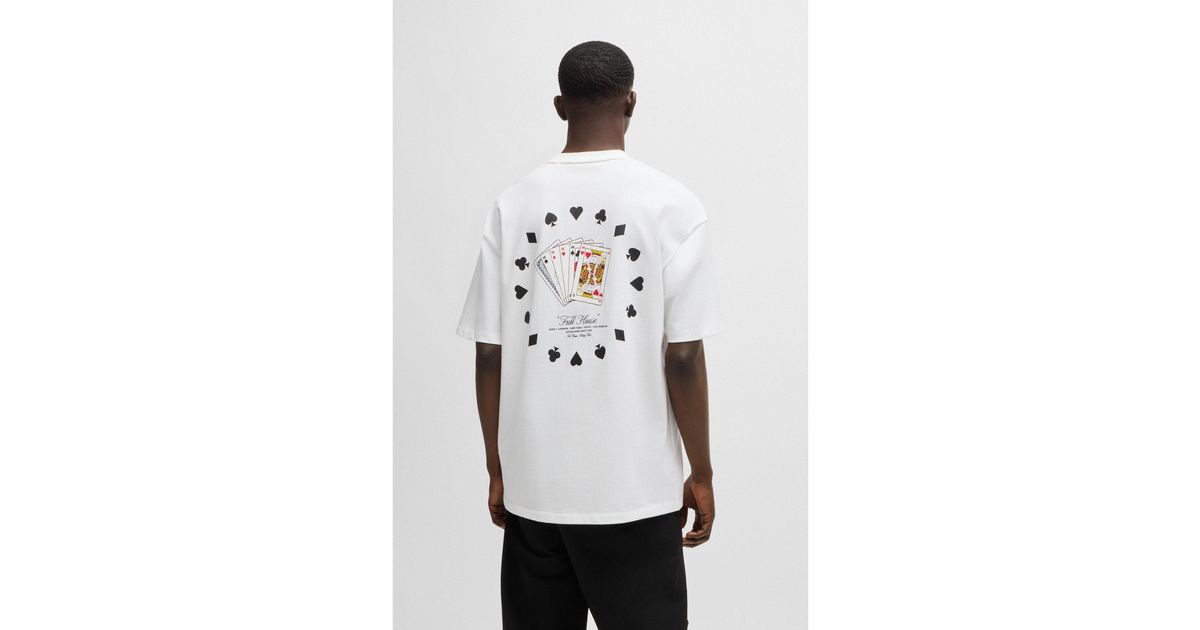 HUGO Cotton-Jersey T-Shirt With Playing-Cards Artwork in White for Men ...