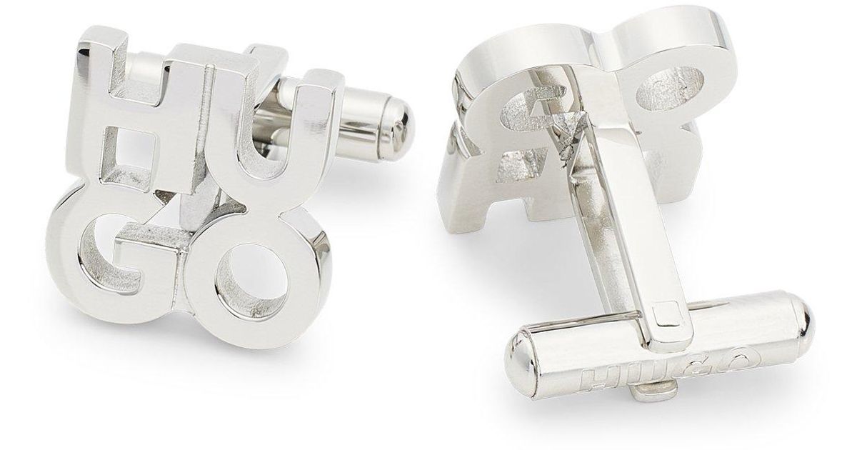 BOSS by HUGO BOSS Stackedlogo Cufflinks In Stainless Steel in White