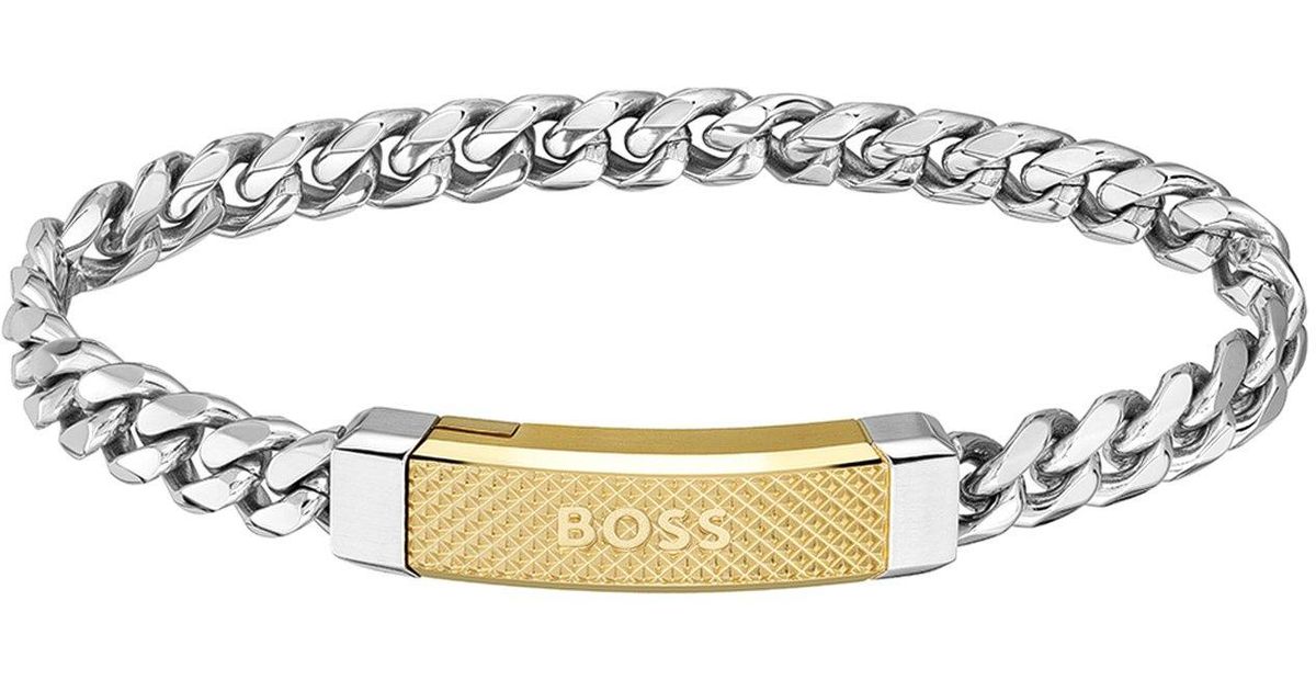 BOSS by HUGO BOSS Chunkychain Cuff With Branded Twotone Plate for Men