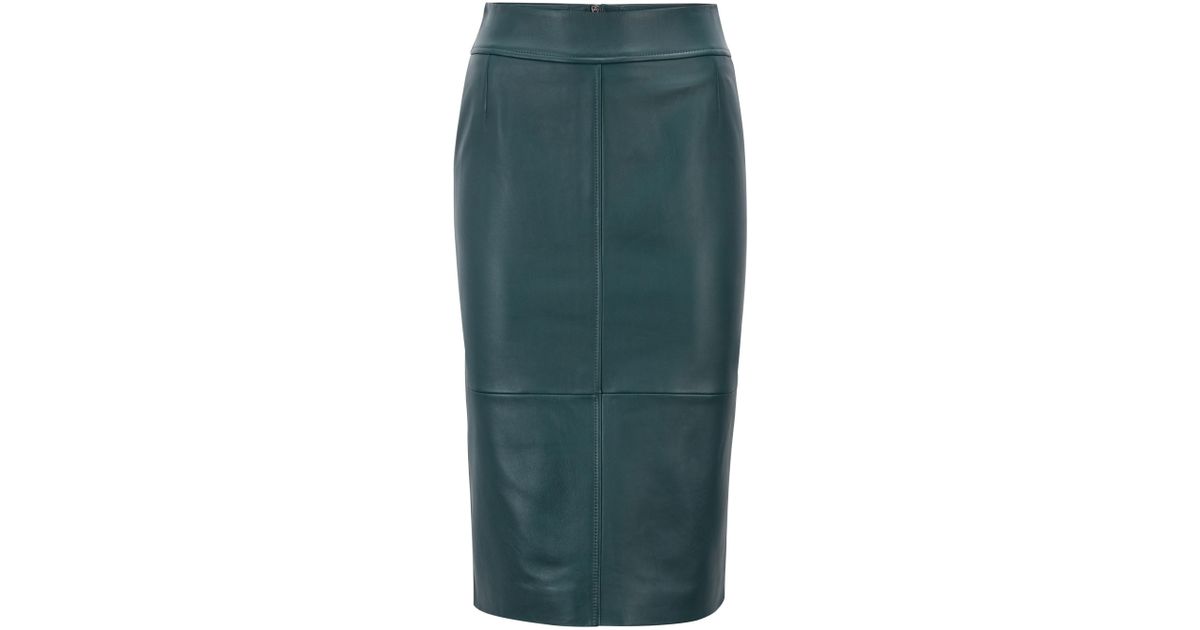 BOSS by HUGO BOSS Selrita Lambskin Leather Pencil Skirt in Green - Lyst