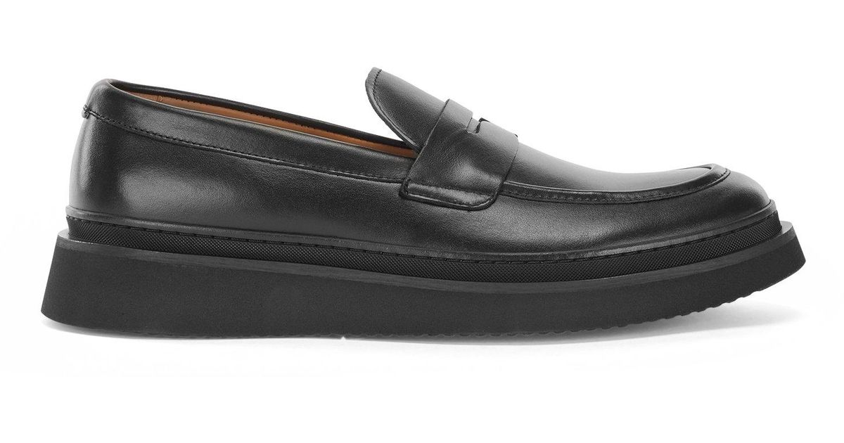 BOSS by HUGO BOSS Penny-trim Loafers In Polished Leather in Black for ...