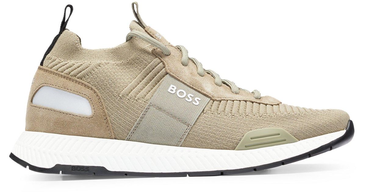 BOSS by HUGO BOSS Structured-knit Sock Trainers With Branding in White ...