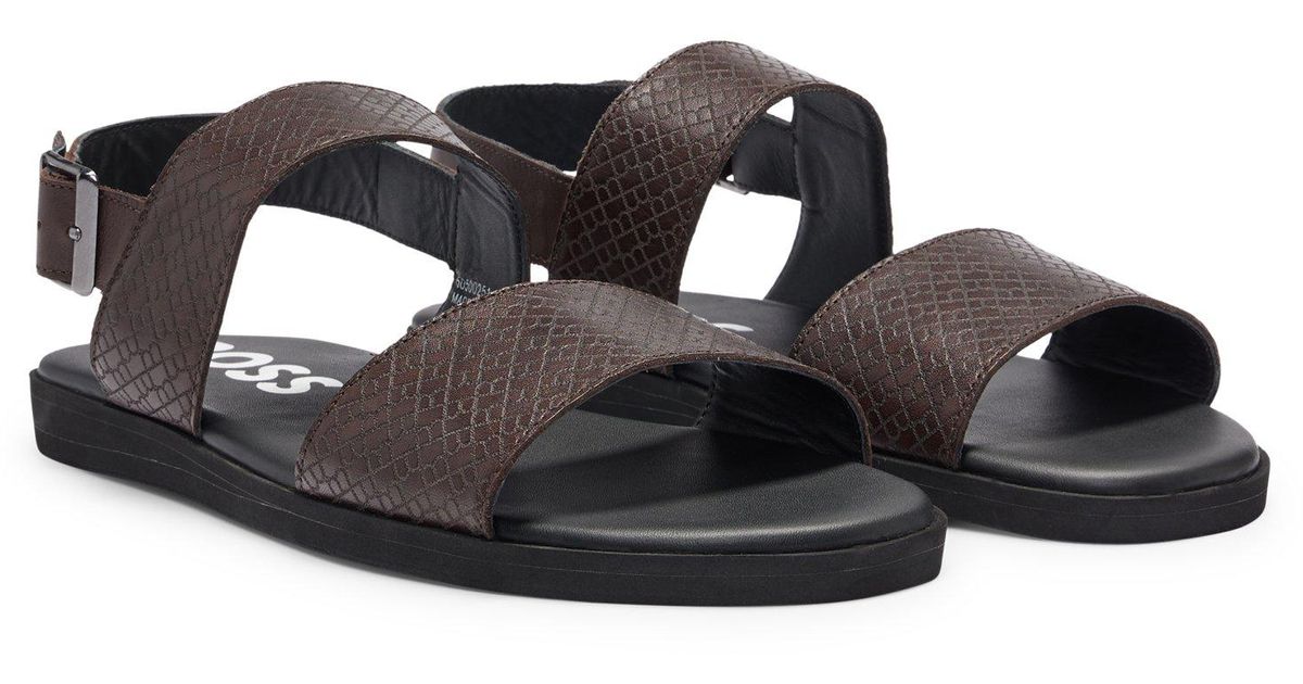 BOSS by HUGO BOSS Leather Sandals With Emed Logo And Buckle Closure in ...