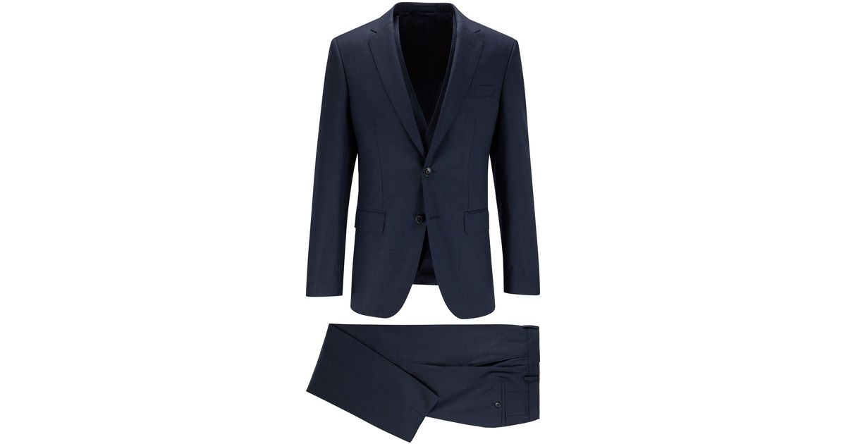 BOSS by HUGO BOSS Three-piece Slim-fit Suit In Virgin-wool Serge in Dark  Blue (Blue) for Men | Lyst Canada
