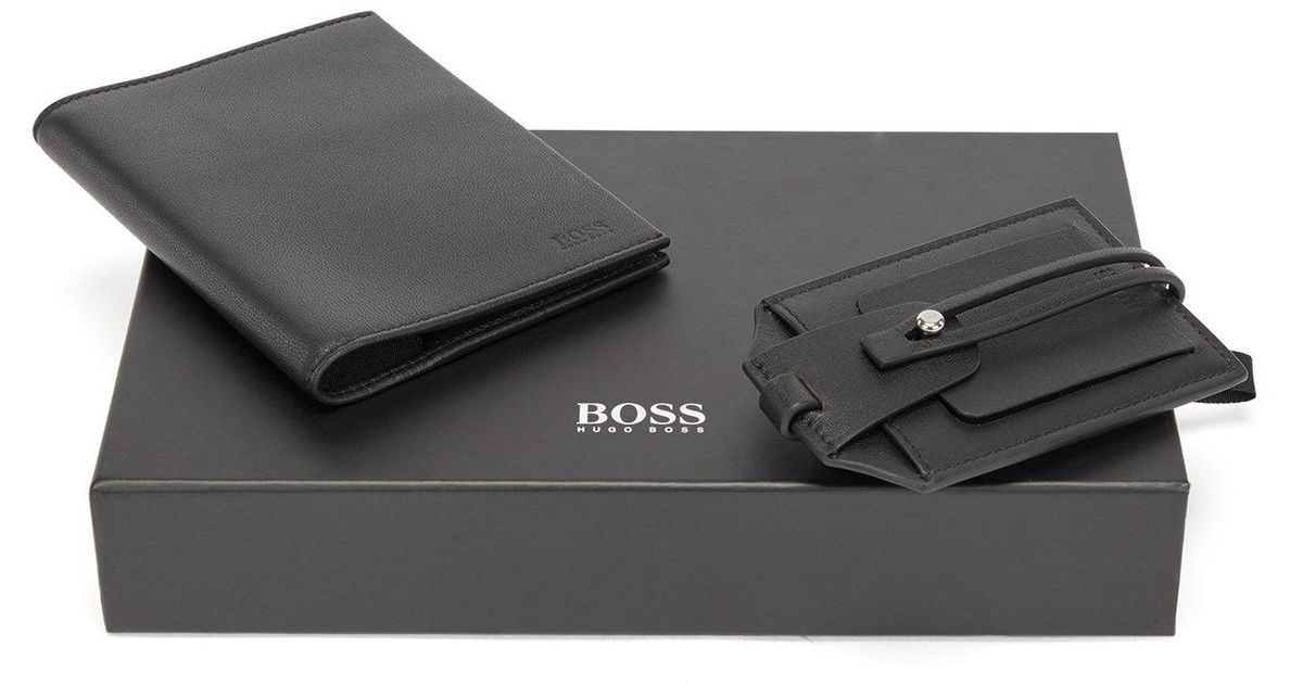 BOSS by HUGO BOSS Leather Passport Holder And luggage Tag Gift Set in Black  for Men | Lyst Canada