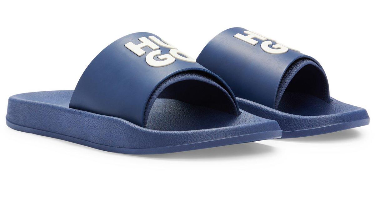 BOSS by HUGO BOSS Italian-made Slides With Stacked Logo in Blue for Men ...