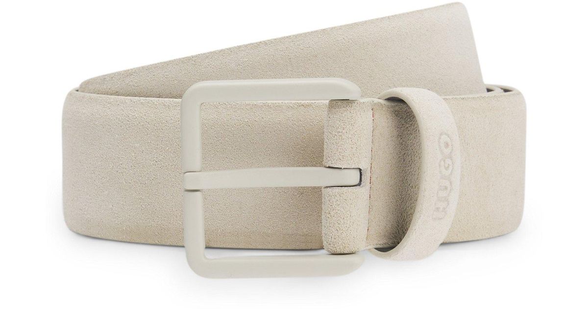 HUGO Suede Belt With Tonal Pin Buckle in White for Men | Lyst UK
