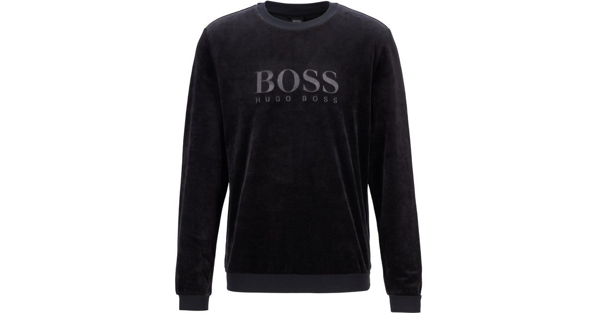 BOSS by HUGO BOSS Loungewear Sweatshirt In Cotton-blend Velour With Logo  Embroidery in Black for Men | Lyst Canada