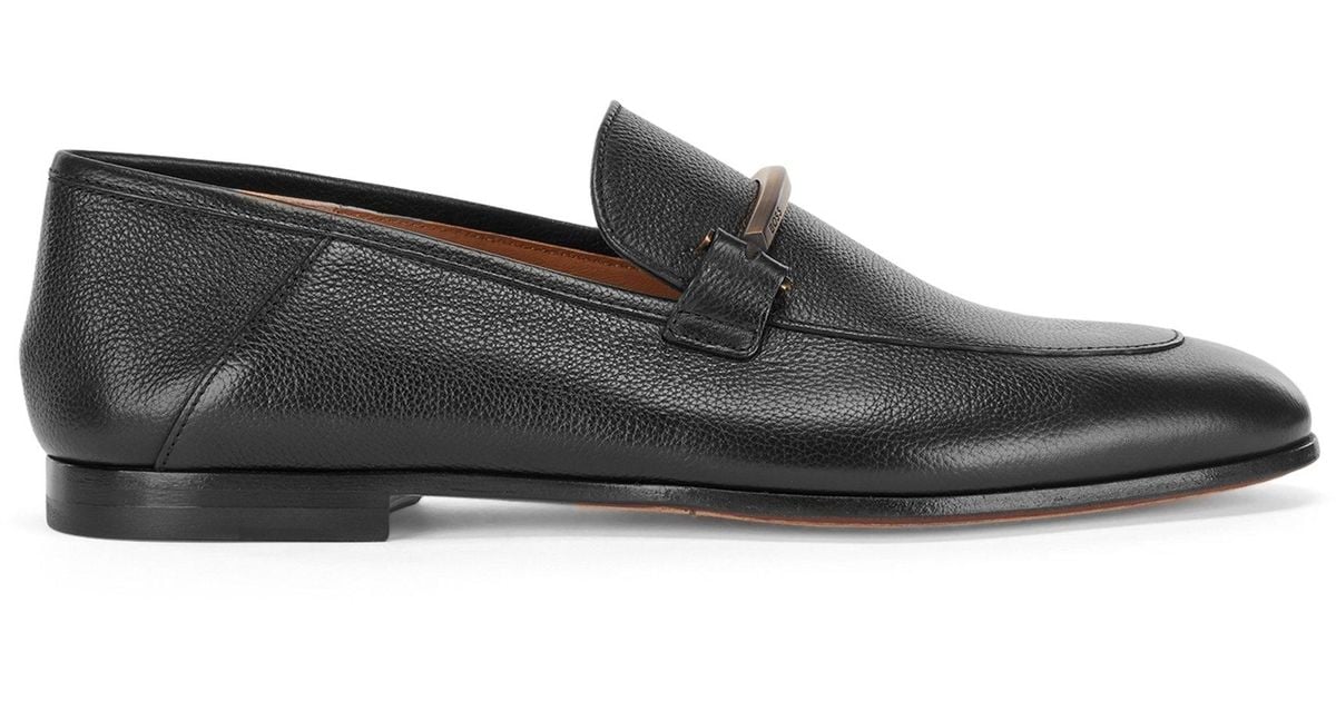 BOSS - Italian leather loafers with monogram-embossed vamp
