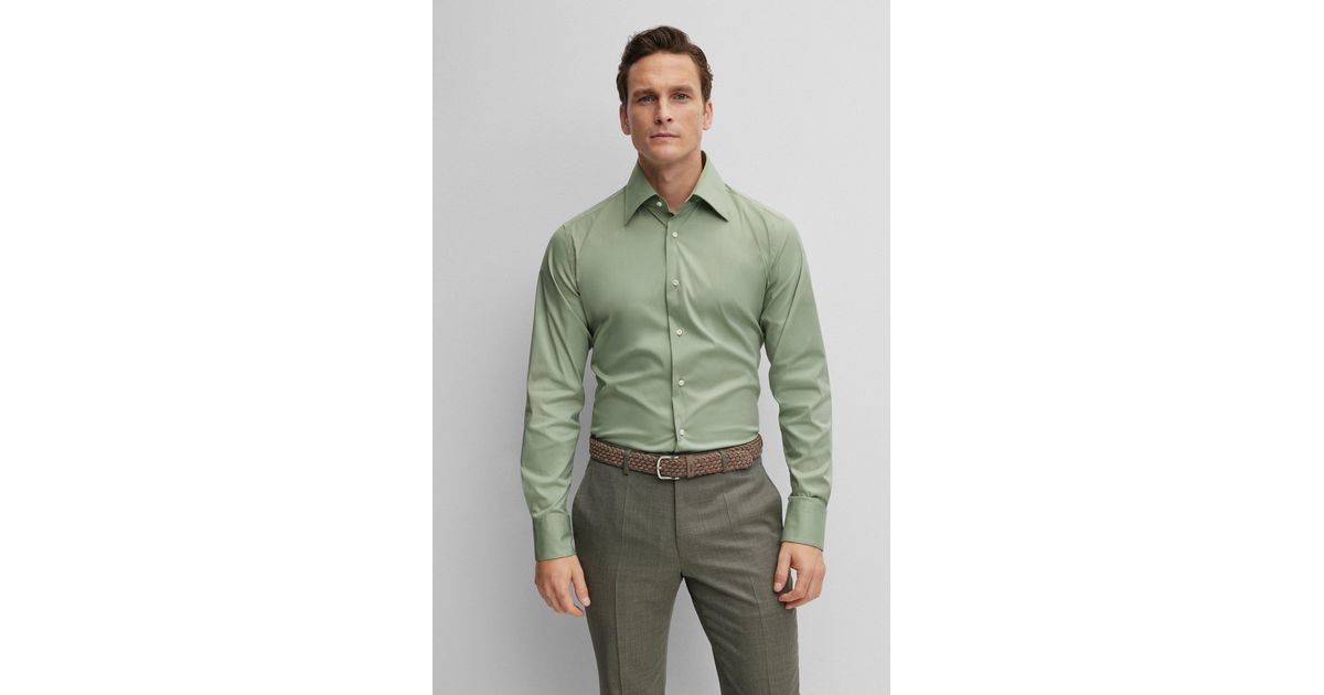 BOSS by HUGO BOSS Regular-fit Shirt In Cotton-blend Stretch Poplin in Green  for Men | Lyst
