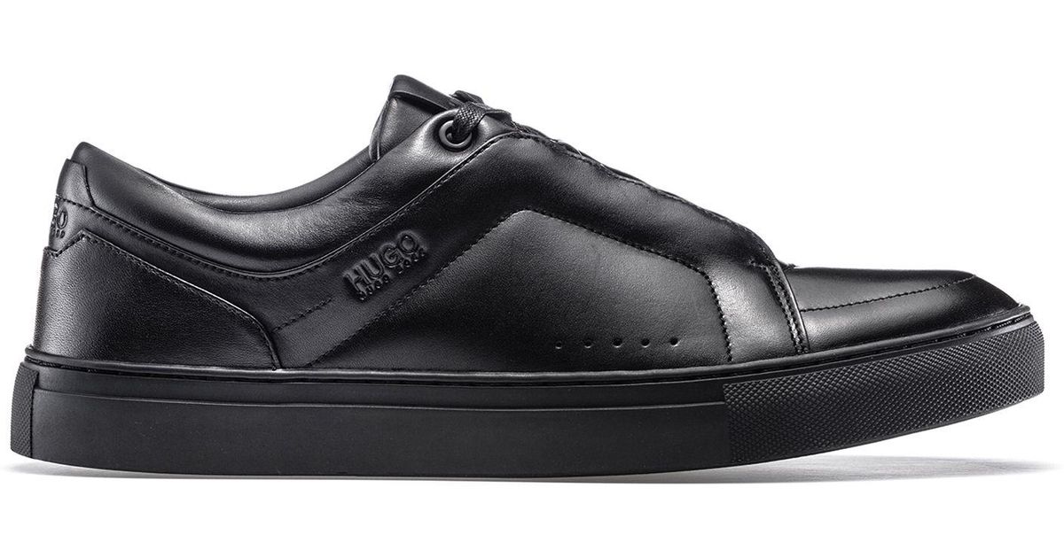 HUGO Lowtop Sneakers In Calf Leather With Laceup Detail in Black for