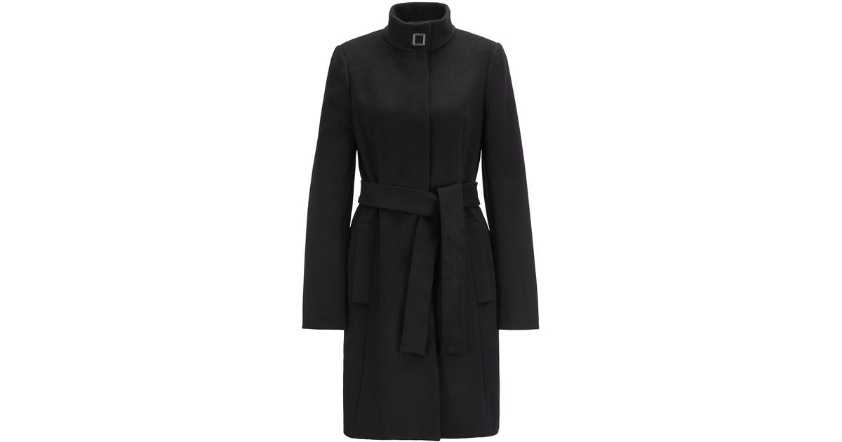BOSS Tie-waist Coat In Italian Virgin Wool With Cashmere in Black - Lyst