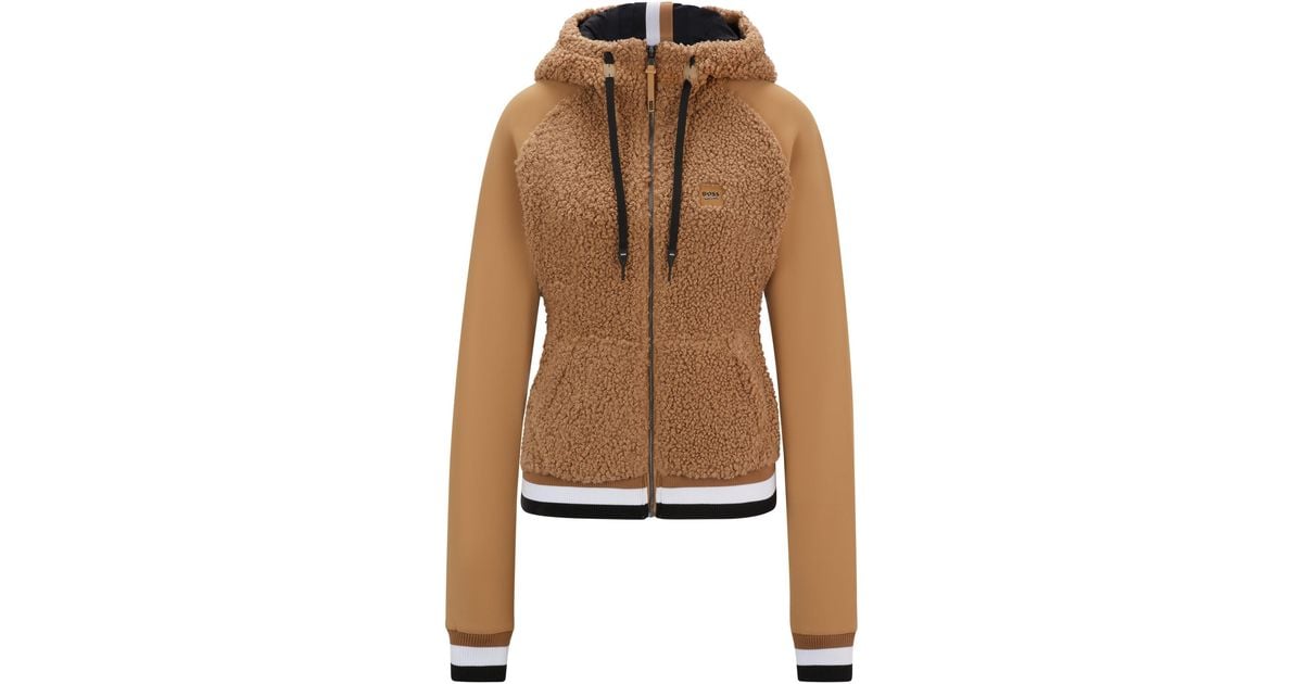 BOSS Equestrian Hybrid Hoodie With Teddy Body And Hood in Brown